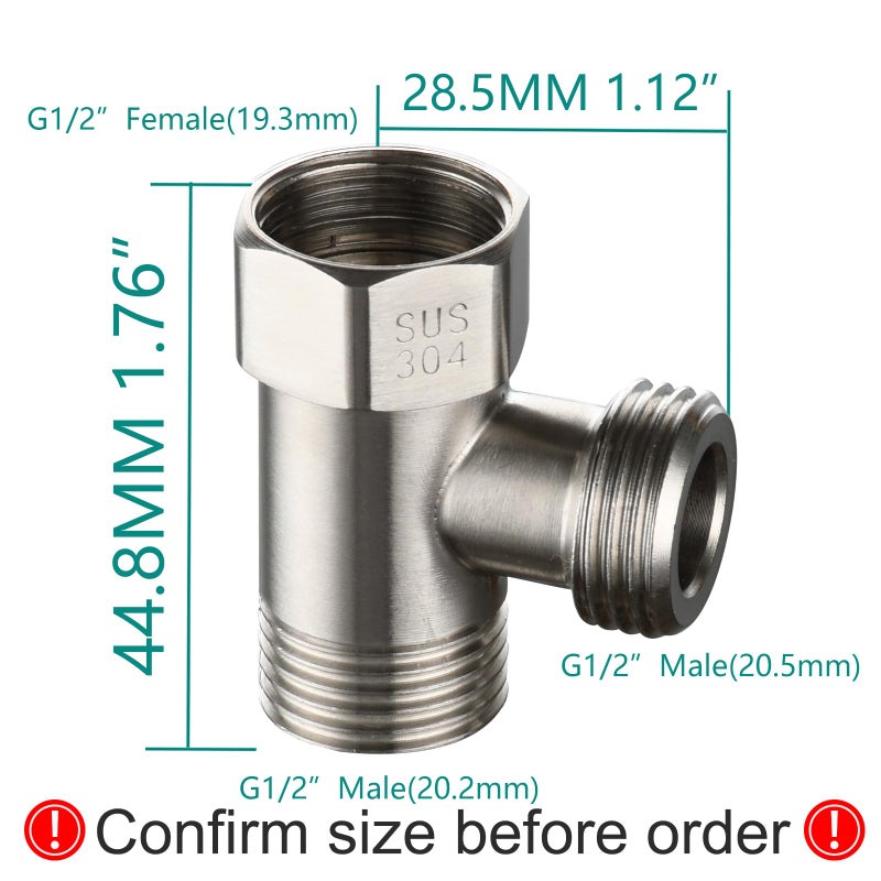 Tecmolog 3-way Tee Connector Stainless Steel T Adapter G 1/2 T Valve Diverter for Bathroom Shower Arm, Angle Valve Hose, SBA020A - Image 4